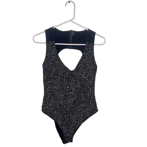 Nike Women's One Piece Swimsuit L Black Water Dots Keyhole Back - Picture 1 of 7